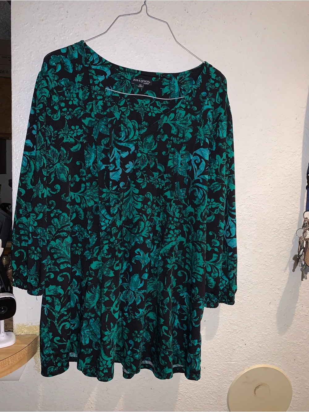 Ava & Viv Black Tunic Dress with Teal Floral Print